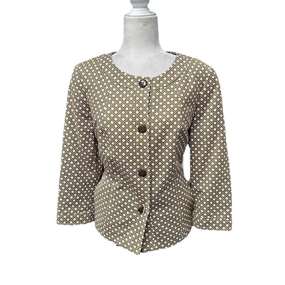 Talbots Blazer Jacket Women's Size 14 Pockets Lined Long Sleeve Button Front Geo